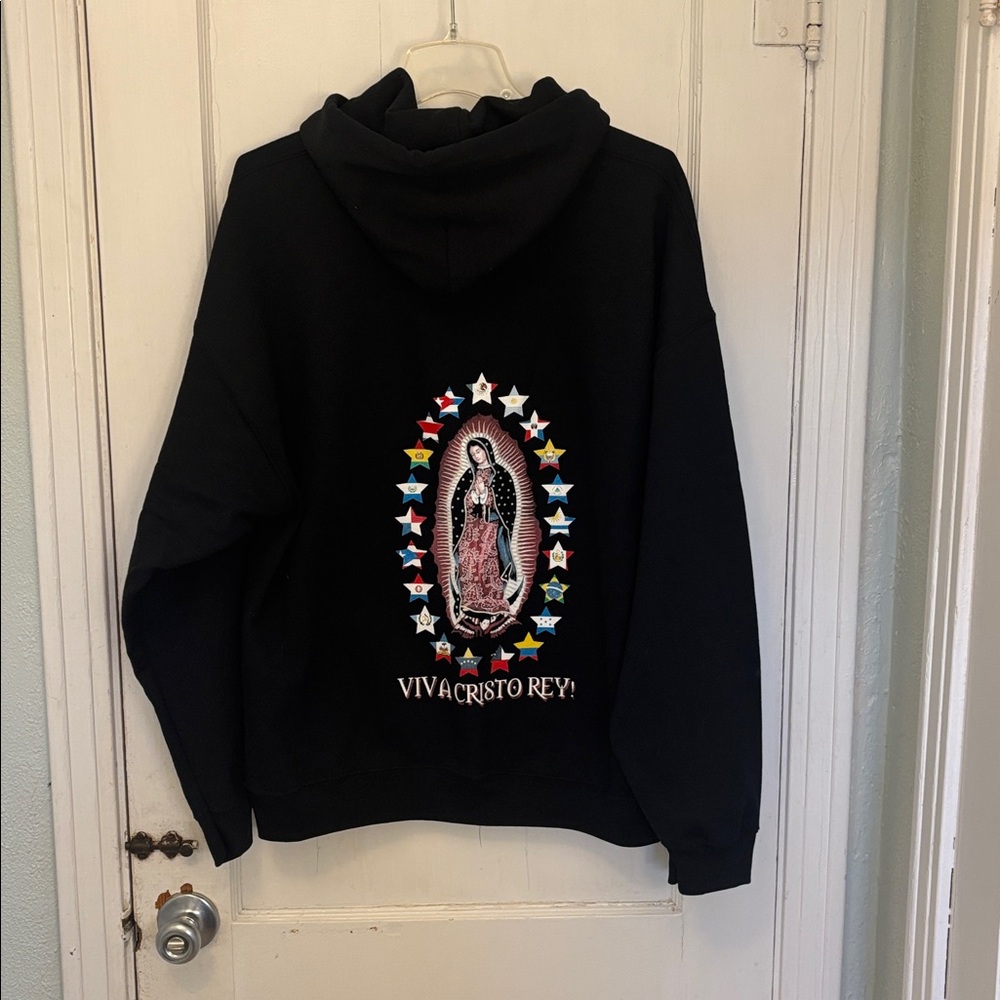 Our Lady of Guadalupe Gildan Black Hoodie with White Print